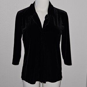 AGB Byer California Solid Black Velvet Shirt Button Front 3/4 Slv Women's Small